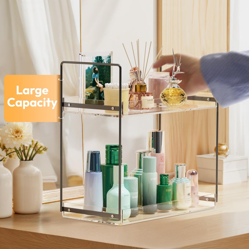 NPPLUS Bathroom Countertop Organizer  2 Tier Acrylic Tray Vanity Counter Skincare Organizer Shelf  Home Storage Holder for Lotion Makeup Cosmetics Perfume Spice  Black+Clear - Image 5